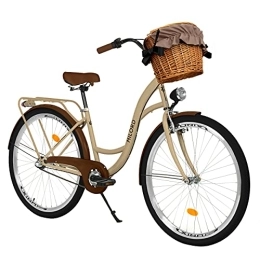 Milord Bikes Vélos de villes Milord. Vélo Confort Marron à 3 Vitesse de 28 Pouces avec Panier et Porte-Bagages arrière, vélo néerlandais, vélo pour Femme, vélo de Ville, rétro, Vintage