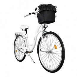 Milord Bikes vélo Milord. Vélo de Confort avec Panier, Byciclette, Vélo Femme, Vélo de Ville, 3 Vitesses, Blanc, 28 Pouces