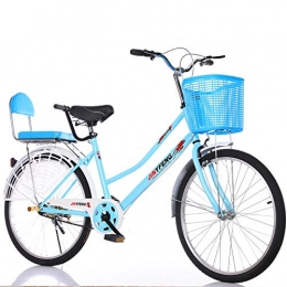 Minkui vélo Minkui Vlo de Ville Commode pour Dames, vlo Adulte mle et Femelle de 24 Pouces, Coussin Confortable avec Cloche de Voiture-Bleu_26 Pouces