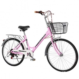 MOBDY Vélos de villes MOBDY 24 Pouces vlo Adulte Hommes et Femmes vlo de Banlieue Vitesse Variable Ville rtro Portable tape Princesse tudiant-Rose