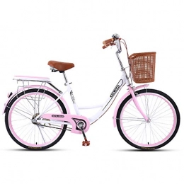 QX vélo QX 24" 1 Vitesse Vélo de Confort avec Panier Bicyclette Femme Vélo de Ville Retro Vintage avec Panier Bicyclette Femme City Bike, Rose