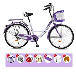 XIAOFEI vélo XIAOFEI 24 26 Pouces Lady Bike City Bike Ladies Bike / City Bike / City Cruiser Bike pour Les Femmes, Casual Commuter Lady Princess Light Retro Bicycle, Violet, 26"