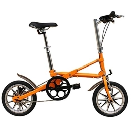 Xiaoyue Vélos pliant Adultes vélos pliants, 14 pouces Mini Frein à disque Pliable bicyclette, Hommes Femmes haute teneur en carbone en acier Super Compact Châssis renforcé vélo de banlieue, Orange, Single Speed lalay