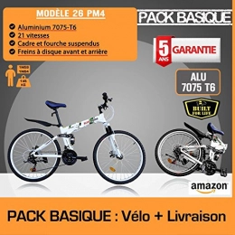 BLANCMARINE VTT Pliant MODÈLE 26PM4, 21 Vitesses - Pack Basique