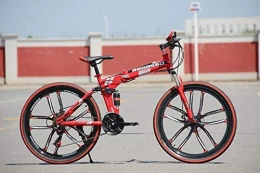 BLTR vélo BLTR Pratique Vélo de Montagne Ultra-léger Pliable 4 Variables Vitesse Double Frein Pliant vélo for Homme et Femmes vélo Adulte Haute qualité (Color : Red 10 Blade, Size : 24)