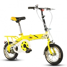D&XQX Vélos pliant D&XQX 14 Pouces vélo Pliant, vélo étudiant monovitesse Frein à Disque Compact Enfant Pliable vélo Pliant Système Gears Traffic Light entièrement assemblé, Jaune