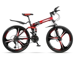 Dsrgwe Vélos pliant Dsrgwe VTT, 26inch VTT, Vélos pliants Dur-Queue, la Suspension complète et Double Disque de Frein, Cadre en Acier au Carbone (Color : Red, Size : 27-Speed)