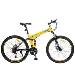 Dsrgwe vélo Dsrgwe VTT, VTT, Vélos de Montagne Pliant, Cadre en Acier au Carbone, Suspension Double et Double Disque de Frein, Roue 26inch, 21 Vitesse (Color : Yellow)