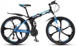 HCMNME vélo HCMNME Vélo de Montagne, VTT Pliant VTT de 24 Pouces Double Pays-Pays-Pays / Vitesse Vélo Vélo Vélo Vélo Six Cutter Cadre en Alliage avec Freins à Disque (Color : Black Blue, Size : 30 Speed)