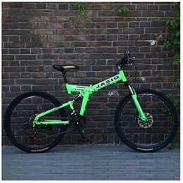 JF-XUAN Vélos pliant JF-XUAN vélo Sports de Plein air à Double Suspension VTT, 26" Haut en Acier au Carbone Pliant Vélo de Montagne 21 Vitesse VTT avec Double Disque de Frein (Color : Green)
