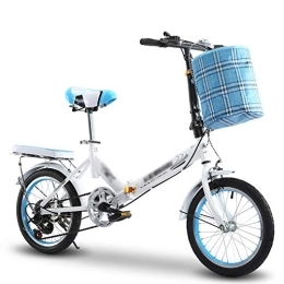 JHNEA Vélos pliant JHNEA 16 Pouces 6 Vitesses Vélo Pliant, Cadre en Acier au Carbone Pliable vélos par Porte Bagages et Panier Vélo de Ville Pliant, Blue-B