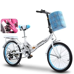 JHNEA vélo JHNEA 20 Pouces 6 Vitesses Vélo Pliant, Cadre en Acier au Carbone Pliable vélos par Porte Bagages et Panier Adulte Unisexe, Blue-A