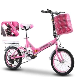 JHNEA vélo JHNEA 20 Pouces 6 Vitesses Vélo Pliant, Cadre en Acier au Carbone Pliable vélos par Porte Bagages et Panier Adulte Unisexe, Pink-A