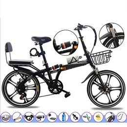 JHNEA vélo JHNEA 20 Pouces Vélo Pliant, 7 Vitesses Cadre en Acier au Carbone Pliable vélos par Porte Bagages Siège Réglables et Garde Boue, Black-C