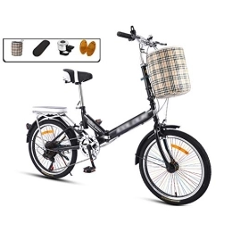 JHNEA vélo JHNEA 20 Pouces Vélo Pliant, 7 Vitesses Cadre en Acier au Carbone Pliable vélos à Siège Réglables Panier et Porte Bagages, Black-B