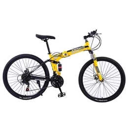 Kays vélo Kays VTT Vélo de Montagne 26” Pliable Vélo De Montagne Unisexe 21 / 24 / 27 Cadre en Acier Au Carbone Délais Full Suspension Frein À Disque (Color : Yellow, Size : 21speed)