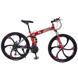 Kays vélo Kays VTT Vélo de Montagne Pliable Femmes / Hommes Vélo De Montagne 21 / 24 / 27 Délais 26” Cadre en Acier Au Carbone Full Suspension (Color : Red, Size : 24speed)