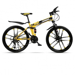 Kays vélo Kays VTT Vélo de Montagne VTT, Pliable Hommes / Femmes Hardtail Vélo, Cadre en Acier Au Carbone Full Suspension Double Disque De Frein, 26 Pouces Roues (Color : Yellow, Size : 27 Speed)