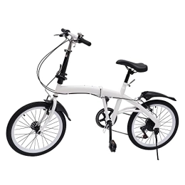 KIOPOWQ vélo KIOPOWQ Vélo Pliant 20 Pouces Vélo de Ville Double Frein en V 7 Vitesses Vitesse Unisexe pour Adultes et Adolescents Max.90kg Blanc