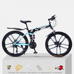 KNFBOK Vélos pliant KNFBOK Velo de Ville Femme Vélo de Montagne Adulte 21 Vitesses Cadre en Acier épais vélo Pliant vélo 26 Pouces Double Choc garçons et Filles Hors Route Roue Noire et Bleue à dix Couteaux