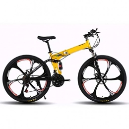 KXDLR Vélos pliant KXDLR 26Inch VTT, Vélos Pliants, Suspension Complet Et Double Disque De Frein, Cadre en Acier Au Carbone 27-Speed ​​Bike, Jaune