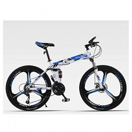 KXDLR vélo KXDLR Folding Mountain Bike 24 Vitesse Vélo Suspension Avant VTT Cadre Pliable 26" 3 Roues Spoke, Bleu