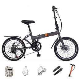 LQ&XL vélo LQ&XL 20 Pouces Pliable Bicyclette pour Adulte, 7 Vitesses Vélo de Montagne, Pliant VTT Vélos, Vitesse Variable Vélos pour Homme et Femme, Freins a Disque / Gris