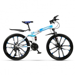 Mountain Bikes Vélos pliant Mountain Bikes Vélo pliable pour adulte 24" / 66 cm, dérailleur 21 niveaux, 10 roues coupantes, VTT, blanc / bleu