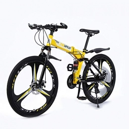 MRQXDP Vélos pliant MRQXDP Vélo pour Adolescents Adultes Outroad Mountain, 26 Pouces vélo VTT 27 Vitesses vélo Pliant Suspension vélo VTT pour Hommes / Femmes-Jaune
