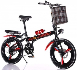 Pkfinrd vélo Pkfinrd 20 Pouces vélo Pliant Shifting - Les Hommes et Les Femmes Shock Absorber vélo - Adulte Enfant étudiant Vélo Route, Noir (Color : Red)