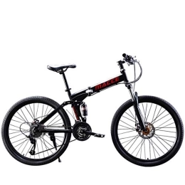 PXQ vélo PXQ Adultes Pliant Mountain Bike 21 / 24 / 27 Vitesses Double Disque Freins Double Amortisseur d'absorption Hors Route vélo 24 / 26 Pouces avec Cadre de Queue Souple en Carbone élevé, Black, C24Inch21S