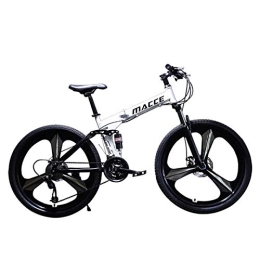 PXQ vélo PXQ Adultes Pliant Mountain Bike 21 / 24 / 27 Vitesses Double Disque Freins Double Amortisseur d'absorption Hors Route vélo 24 / 26 Pouces avec Cadre de Queue Souple en Carbone élevé, White, A26Inch24S