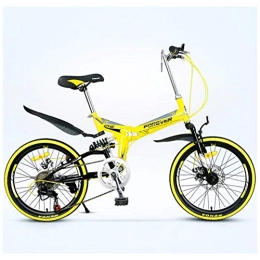 QMMD Vélos pliant QMMD 22 Pouces Vélo VTT, Adulte Pliant Vélo de Montagne, Cadre en Acier À Haute Teneur en Carbone Vélos, Léger 7 Vitesses Cyclisme, Suspension Avant Hommes VTT, Yellow Spokes, 7 Speed