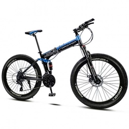 QMMD Vélos pliant QMMD 24 Pouces Vélo VTT, Hommes Pliable Double Suspension Vélo de Montagne, Adulte Cadre en Acier Au Carbone Vélo de Montagne, 21-24-27-30- Vitesses Vélos, Blue Spokes, 21 Speed