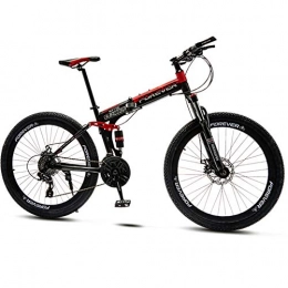 QMMD Vélos pliant QMMD 24 Pouces Vélo VTT, Hommes Pliable Double Suspension Vélo de Montagne, Adulte Cadre en Acier Au Carbone Vélo de Montagne, 21-24-27-30- Vitesses Vélos, Red Spokes, 21 Speed