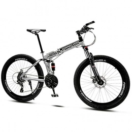 QMMD Vélos pliant QMMD 24 Pouces Vélo VTT, Hommes Pliable Double Suspension Vélo de Montagne, Adulte Cadre en Acier Au Carbone Vélo de Montagne, 21-24-27-30- Vitesses Vélos, White Spokes, 30 Speed