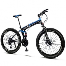 QMMD Vélos pliant QMMD 26 Pouces Vélo VTT, Pliable Vélo De Montagne Cadre en Acier Au Carbone, Adulte Frein à Double Disque Véhicule Tout Terrain, 21-24-27-30- Vitesses Vélos, Blue Spokes, 27 Speed