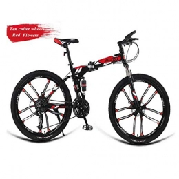 RPOLY vélo RPOLY Vélo de Montagne, Vélo Pliant Adulte 21 Pliable vélos Vitesse avec Anti-Skid et des pneus résistant à l'usure pour Les Adultes, Red_26 inch