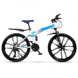 RXRENXIA vélo RXRENXIA Montagne Vélo Pliant pour Adulte, 24" 21 Vitesses À Vitesse Variable VTT, Double Amortisseur À Double Disque De Frein VTT Course des Étudiants, Route / Plat Au Sol / Travail Vélos Universal, Bleu