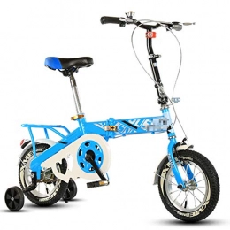 SYCHONG vélo SYCHONG Vélo Pliant, en Aluminium Léger Réglable Assis Cadre, Double Frein, Enfant Vélo Pliant avec Roue Auxiliaire, Bleu, 12inches