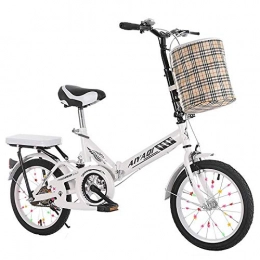 Minkui Vélos pliant Unisex Adult Mini Bike Folding Shocking Child Bike Adjustable Handlebar and Seat Aluminum Frame Single Speed -20" Wheel-Blanc + Absorption des Chocs_16 Pouces