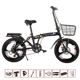 HUJUNG vélo Vlo Pliant Vitesse Variable -20 Pouces Portable Lger avec Les Hommes Et Les Femmes Adultes Double Disque Vlo Amortisseur De Frein, Noir