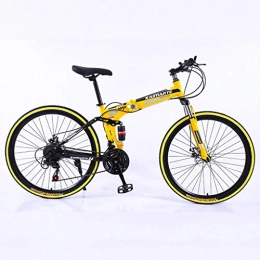 JLFSDB vélo VTT Vélo de Montagne Mountain Bike 26 pouces Pliant Vélo de montagne en acier au carbone 21 24 27 vitesses à double suspension Ravine vélo à double disque de frein ( Color : Yellow , Size : 21 Speed )