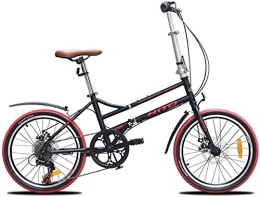 NOLOGO vélo Vélo Adultes vélos pliants, 20 Pouces 6 Vitesses Frein à Disque Pliable vélo, léger et Portable Châssis renforcé avec vélo de Banlieue Avant et arrière Garde-Boue (Color : Black)