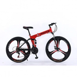 MIGONG Vélos pliant Vélo de montagne pliable 24" 27 vitesses en acier à haute teneur en carbone, pour adultes, double frein à disque, VTT en plein air, homme et femme (24" pour une hauteur de 140-170 cm, rouge)
