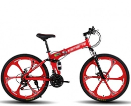 SAFT vélo Vélo de Montagne Pliant Adultes vélos 24 / 26 Pouces, vélo de Montagne Adulte 21 / 24 / 27 Vitesse de Vitesse de Vitesse de Vitesse de Vitesse avec Coupe 6 Roue (Color : Red, Size : 26 inch 21 Speed)