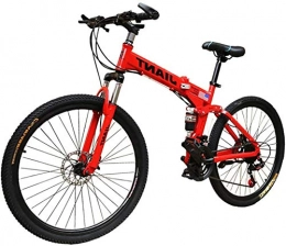 HCMNME vélo Vélo de montagne, Pliant Vélo de montagne Full Suspension pliante Vélo de montagne 21 / 24 Vitesse Vélo Hommes ou Femmes MTB Cadre pliable Couleurs multiples Disponible (Couleur: Rouge, Taille: 21 Vites