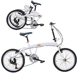 Generic Vélos pliant Vélo Pliant 6 Vitesses Pliant Vélo pour Homme, Femme Cadre en Acier À Haute Teneur en Carbone Léger City Bike Compact, White, 20inch