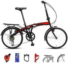 RENXR Vélos pliant Vélo Pliant 7 Vitesses Vélo De Montagne Double Disque De Frein Vélo À Suspension Hors Route Vélos À Vitesse Variable pour Les Hommes Et Les Femmes, 20Inch, Rouge