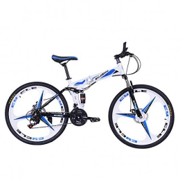 Hxx vélo Vélo Pliant De Montagne, 26"Freins À Disque Doubles Unisexes Hors Route Vélo 24 Vitesses en Acier À Haute Teneur en Carbone À Double Absorption des Chocs Vélo pour Un Voyage Facile, Blanc